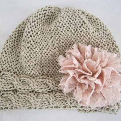 Knit Baby Girl Hat , Baby Hat Photo Prop , Knit..