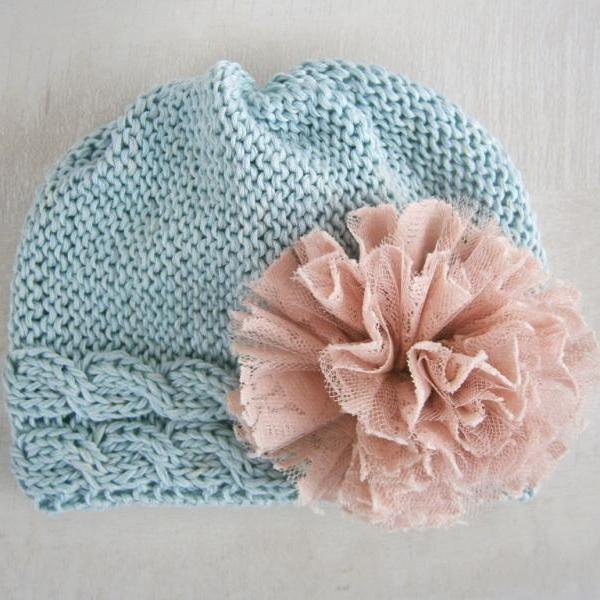 Knit Baby Girl Cable Hat , Baby Hat Photo Prop , Knit Baby Hat